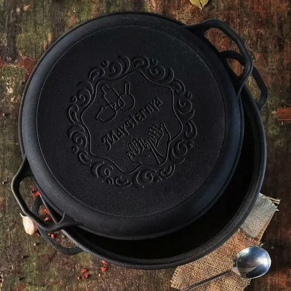 Казан чавунний узбецький 15 л WOK із кришкою-сковородою гриль "Наша Майстерня" (товстостінний) НМК-15СКГ фото