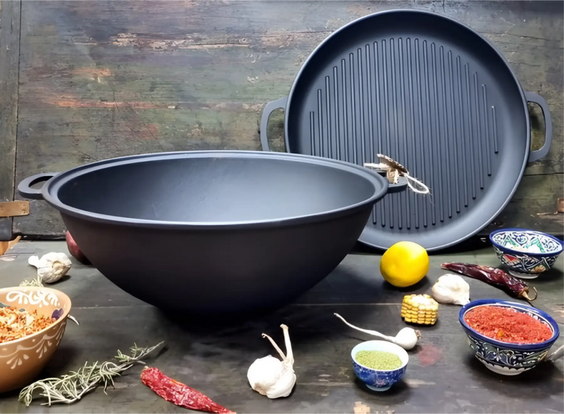 Казан чавунний узбецький 15 л WOK із кришкою-сковородою гриль "Наша Майстерня" (товстостінний) НМК-15СКГ фото