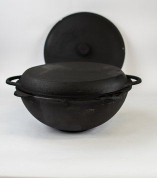 Чугунный узбекский казан Davr Metal 22 л. с крышкой сковородой и алюминиевой крышкой  D22-3KP фото