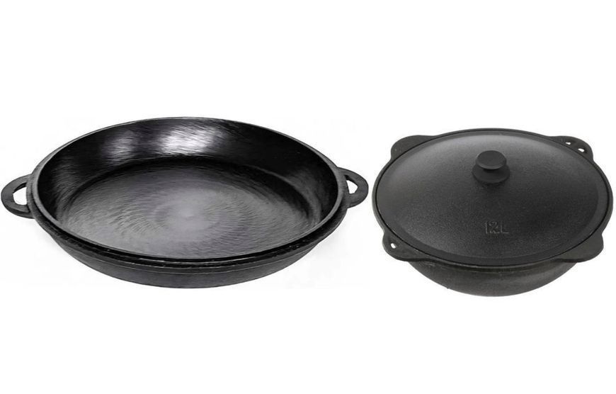 Чугунный узбекский казан Davr Metal 10 л. с крышкой сковородой и алюминиевой крышкой D10-3KP фото