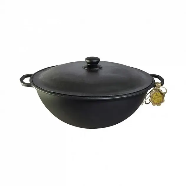 Казан чавунний узбецький об`ємом 8 л WOK із алюмінієвою кришкою "Наша Майстерня" (товстостінний) Т405С2 фото
