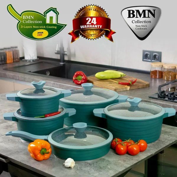 Набор кухонной посуды BMN Collection из 10 предметов зеленого цвета с гранитным покрытием BMN C10 1 фото