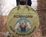 Подарунковий набір чоловікові: сковорода з диска борони 50 см з кришкою, чохлом і принтом СД-50ЛМ фото