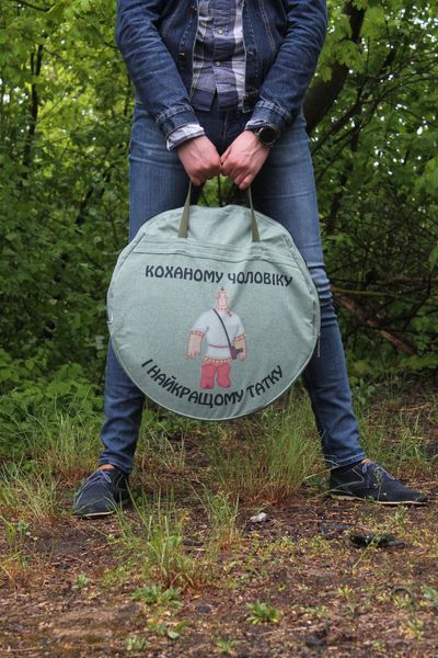 Подарунковий набір чоловікові: сковорода з диска борони 50 см з кришкою, чохлом і принтом СД-50ЛМ фото