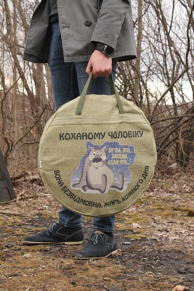 Подарунковий набір чоловікові: сковорода з диска борони 50 см з кришкою, чохлом і принтом СД-50ЛМ фото