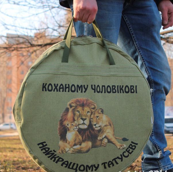 Подарунковий набір чоловікові: сковорода з диска борони 50 см з кришкою, чохлом і принтом СД-50ЛМ фото