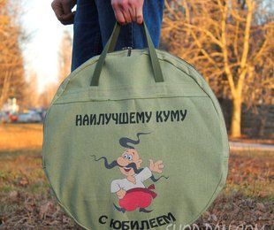 Подарочный набор куму Сковорода из диска бороны 50 см с крышкой, чехлом и принтом (садж, пикник) СД-50ПКУМ фото