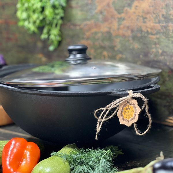 Казан чавунний узбецький об`ємом 8 л WOK зі скляною кришкою "Наша Майстерня" (товстостінний) НМК-8КСТ фото