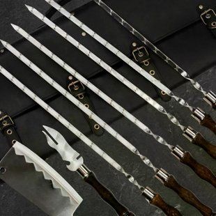 Набор шампуров в чёрном кожаном чёрном кейсе 13 предметов подарочный комплект для шашлыка и отдыха на природе LC-047 фото