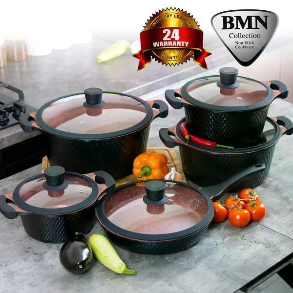 Комплект кастрюль и сковороды BMN Collection 10 предметов черный, антипригарное покрытие BMN C11 фото