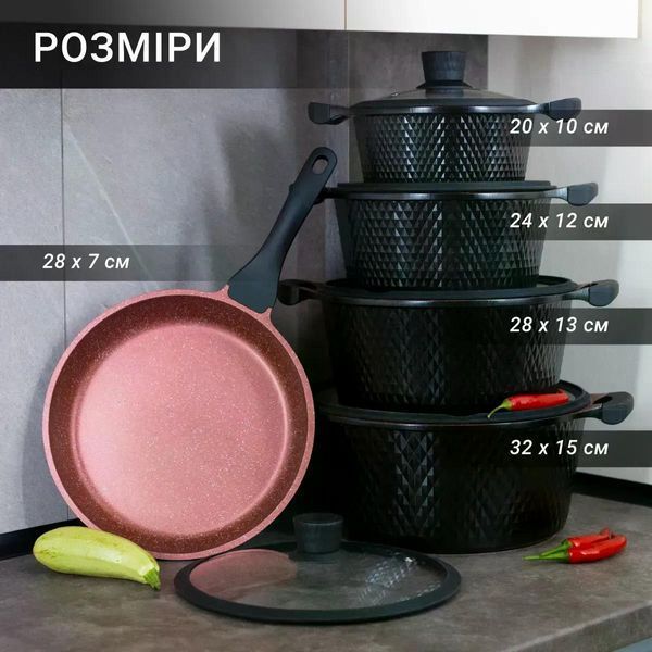 Комплект кастрюль и сковороды BMN Collection 10 предметов черный, антипригарное покрытие BMN C11 фото