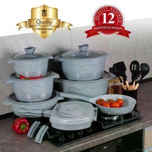 Набір кастрюль ROCKLAND Cookware Set (22 предмети) сірий з гранітним покриттям і кришками ROCKLAND22 фото