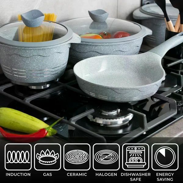 Набор кастрюль ROCKLAND Cookware Set (22 предмет) серый с гранитным покрытием и крышками ROCKLAND22 фото