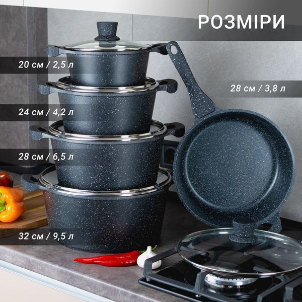 Набір каструль Phisma з 10 предметів з кришками та гранітним покриттям | каструлі | сковорідка. Phisma10 фото