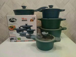 Комплект каструль BMN Collection на 10 предметів із кришками та гранітним покриттям | каструлі | сковорода BMN C10 фото